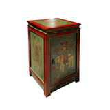 Red Teal Green Tibetan Style Floral Elephant End Table Nightstand cs7616S