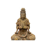 Rustic Wood Sitting Bodhisattva Kwan Yin Tara Buddha Statue ws3066S