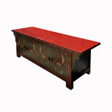 Chinese Tibetan Brick Red Jaguars Graphic Low TV Console Table cs7590S