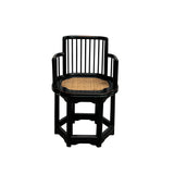 Pair Chinese Black Hexagonal Rattan Seat Elm Wood Armchairs cs7668S