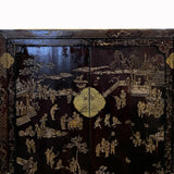 Vintage Asian Black Lacquer Golden Carving Side Table Credenza Cabinet cs7586S