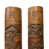 Pair Hand Carved Chinese Bamboo Calligraphy Landscape Panel ws3048S