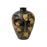 Chinese Ware Black Brown Glaze Ceramic Bird Vase Display Art ws3028S