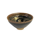 Chinese Ware Brown Black Glaze Characters Ceramic Bowl Cup Display ws3322S