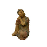 8.5" Small Resting Leg Eyes Closed Wood Buddha Figure GB817S