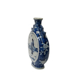 Chinese Blue White Porcelain Lady People Graphic Round Flat Small Vase ws3166S