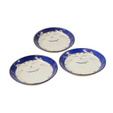 Lot of 3 Cat Head Graphic Round Blue Color Porcelain Small Plates ws3155S