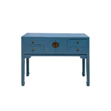 47" Chinese Pastel Venice Blue 4 Drawers Slim Narrow Foyer Side Table cs7596BS