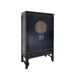 Chinese Oriental Black Moon Face Tall Wedding Armoire Cabinet cs7737S