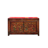 Vintage Orange Red Brown Floral Graphic Credenza Sideboard Cabinet ws4314S