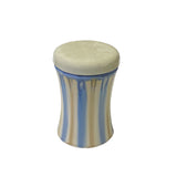 Blue Tan White Strips Ceramic Round Container Urn Jar ws3265S