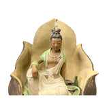 Chinese Tan Ceramic Sitting Lotus Kwan Yin Bodhisattva Buddha Statue ws3063S