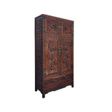 Chinese Brown Huali Dragons Motif Tall Stack Compound Cabinet Armoire cs7636S