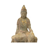 Rustic Wood Sitting Bodhisattva Kwan Yin Tara Buddha Statue ws3065S