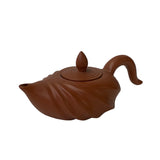 Chinese Brown Yixing Zisha Clay Teapot w Wave Curve Accent ws3174S