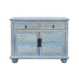 Oriental Floral Shabby Chic Rustic Light Blue High Credenza Cabinet cs1158S