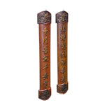 Pair Chinese Relief Characters Couplet Brick Red Golden Wood Panels cs6044S
