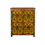 Chinese Tibetan Treasure Color Flower Graphic Credenza Storage Cabinet cs7400S