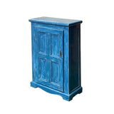 Distressed Blue Lacquer Slim Narrow Single Door Side Cabinet Chest cs7674S
