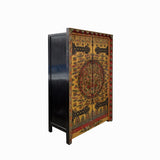 Chinese Tibetan Dragon Flower Yellow Graphic Tall Armoire Wardrobe Cabinet cs7683S