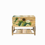 Chinese Lotus Green Leaf Tan Color Rectangular Wood Trunk on Stand cs7688S
