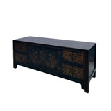 Black Distressed Copper Golden Foo Dog Graphic Low Console Table Cabinet cs7690S