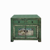 Chinese Distressed Apple Green Graphic Sideboard Console Cabinet cs7692S