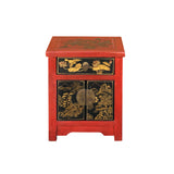 Oriental Distressed Red Black Golden Graphic Side End Table Nightstand cs7695S