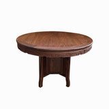 Chinese Brown Flower Carving Wood Round Pedestal Base Tea Table cs7697S