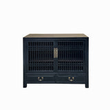 Oriental Minimalist Black Wood Shutter Doors Credenza Storage Cabinet cs7703S