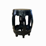 Chinese Black Lacquer Wood Open Ru Yi Bar Round Barrel Stool cs7707S