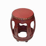 Chinese Distressed Brick Red Gold Dots Wood Open Ru Yi Bar Round Barrel Stool cs7709S