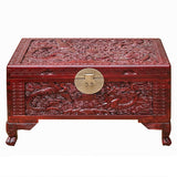 26.5" Small Oriental Brown Phoenix Dragon Carving Camphor Trunk Table cs7714S
