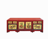 Chinese Distressed Red Cream Flower Graphic TV Console Table Cabinet cs7722S