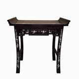 Oriental Solid Wood Burgundy Brown Inlay Tall Offering Shrine Altar Table cs7723S