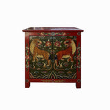 Tibetan Oriental Red Olive Green Jaguars End Table Nightstand cs7724S