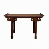 Chinese Brown Natural Wood Point Edge RuYi Apron Altar Console Table cs7730S