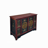 Chinese Red Tibetan Elephant Deer Sideboard Console Table Cabinet cs7734S