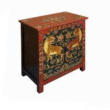 Tibetan Oriental Red Black Jaguars End Table Nightstand cs7747S