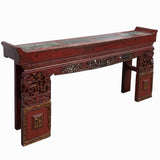 Chinese Vintage Brick Red Golden Carving Long Altar Console Table cs7756S