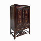 Chinese Vintage Boxwood Flower Inset Motif Accent Storage Cabinet cs7769S