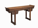 Vintage Chinese Brown Natural Wood Point Edge RuYi Apron Altar Console Table cs7780S