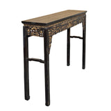 Chinese Vintage Black Golden Carving Motif Tall Altar Console Table cs7784S