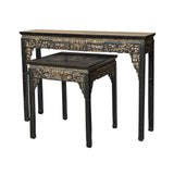 Set Chinese Vintage Black Golden Carving Motif Tall Altar Square Table cs7784BS