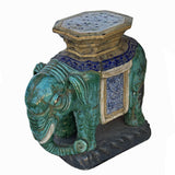 Ceramic Handmade Chinese Green Blue Oriental Elephant Pedestal Figure cs7786S