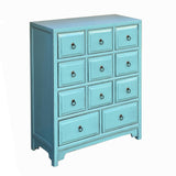 Oriental Turquoise Blue 11 Drawers Slim Narrow Chest Cabinet Dresser cs7794S
