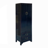 Oriental Black Narrow Wood Moonface Door Drawer Storage Cabinet cs7797S