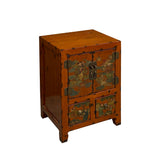 Chinese Distressed Orange People Graphic End Table Nightstand cs7799S