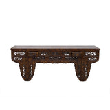 Vintage Chinese Brown Wood Open Flower RuYi Carving Apron Altar Console Table cs7802S