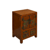 Chinese Distressed Orange People Graphic End Table Nightstand cs7806S